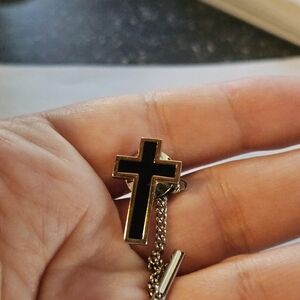 Black and Silver Cross Tie Tack